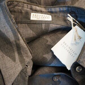 Brunello Cucinelli Monili Blouse Floral Gray Button Down 100% Linen Medium $1950